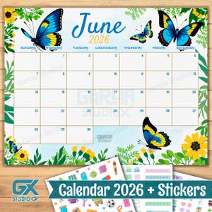 Calendario de mariposas de junio de 2026: Planificador de aula editable (descarga digital)