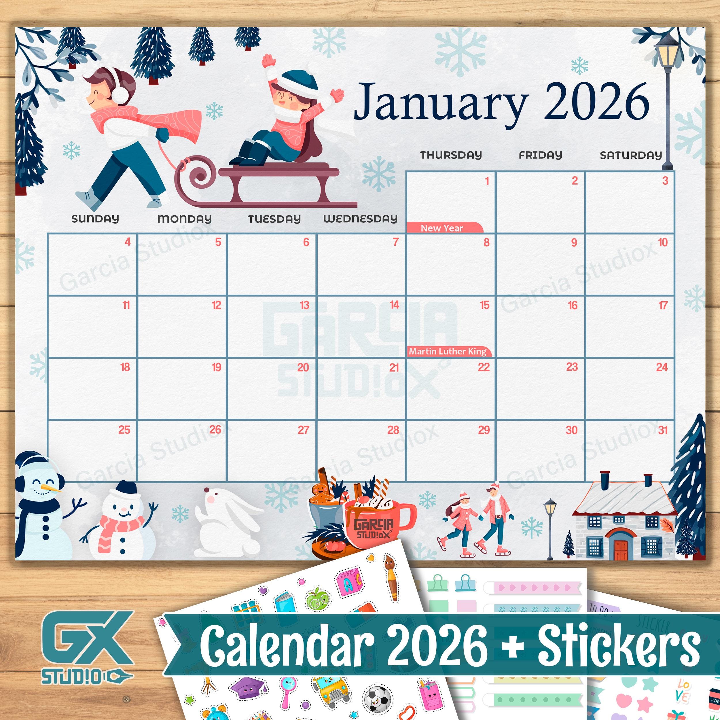 EDITIERBARER Januar 202 Kalender - Druckbares PDF mit Feiertagen, leere monatliche Vorlage, niedlich und bearbeitbar, bereit zum Drucken, sofortiger Download