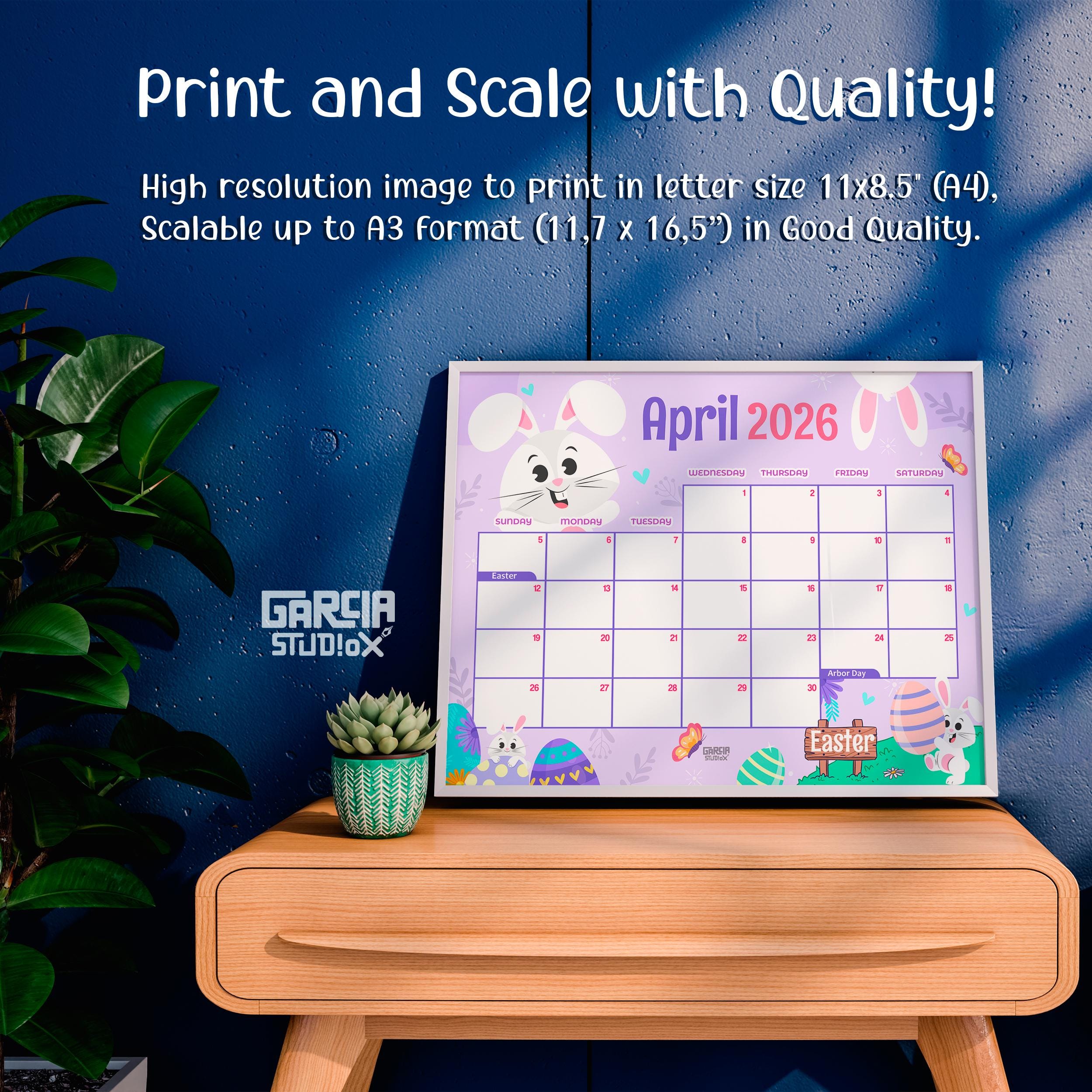 April 2026 Easter Calendar Printable for Kids – Cute Bunny, Eggs ...