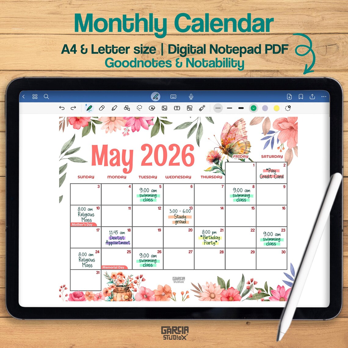 Calendario imprimible de mayo de 2026, bonito planificador mensual de ...