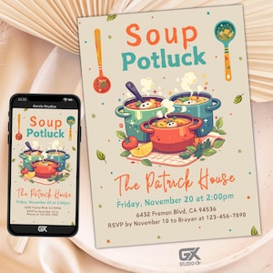 Editable Soup Potluck Invitation, Family and Friends Gathering, Printable Template, Soup Party Invitation, Invitation Soup Exchange Night