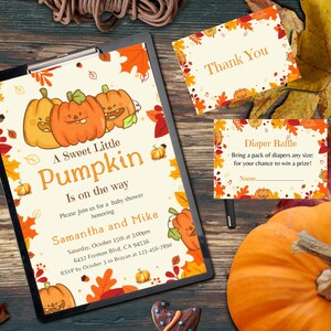 pumpkin baby shower invitations, Little set template, fall baby shower invitations, autumn leaves rustic baby shower invites, fall floral.