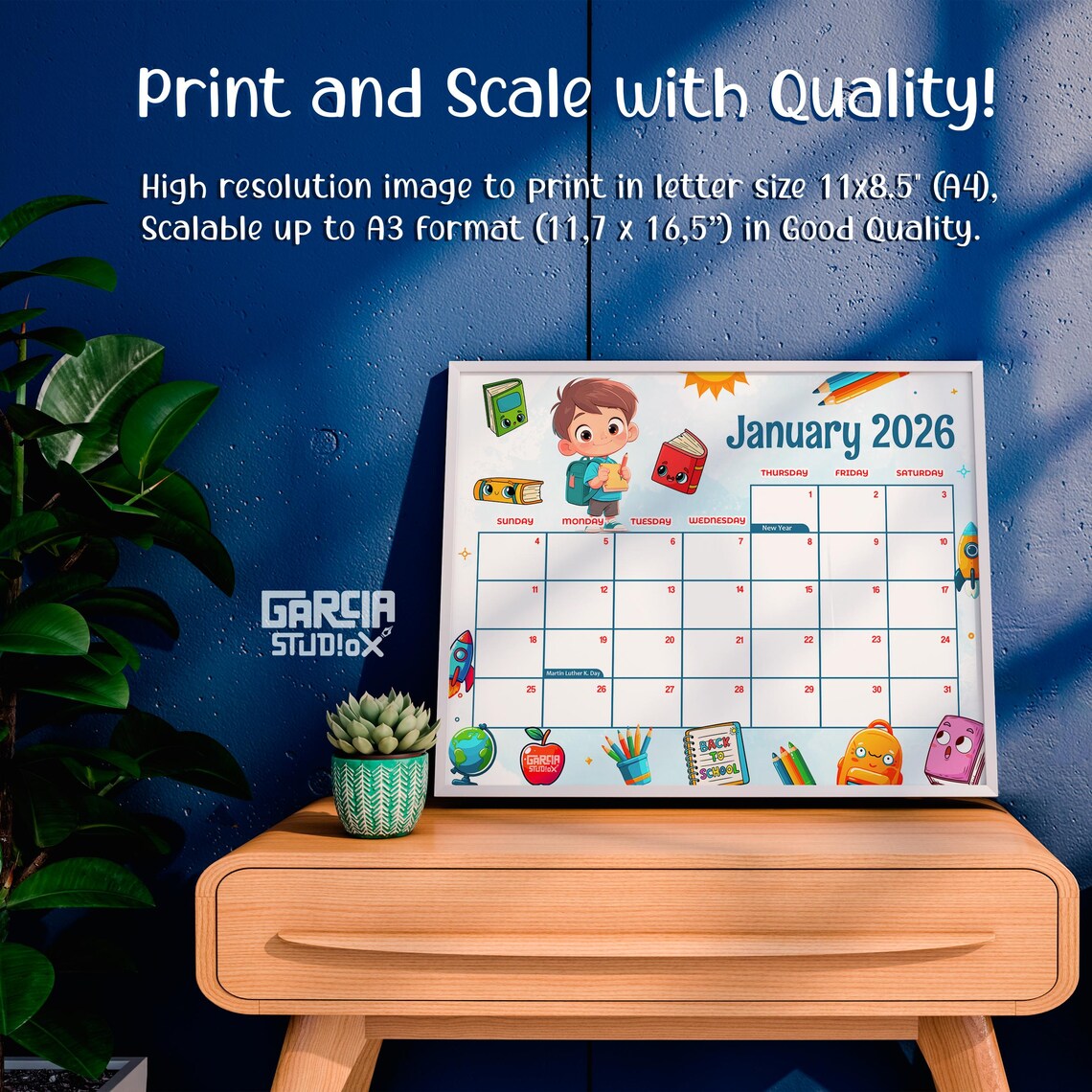 2026 Printable Calendar for Kids - Cute School Notebooks Theme ...