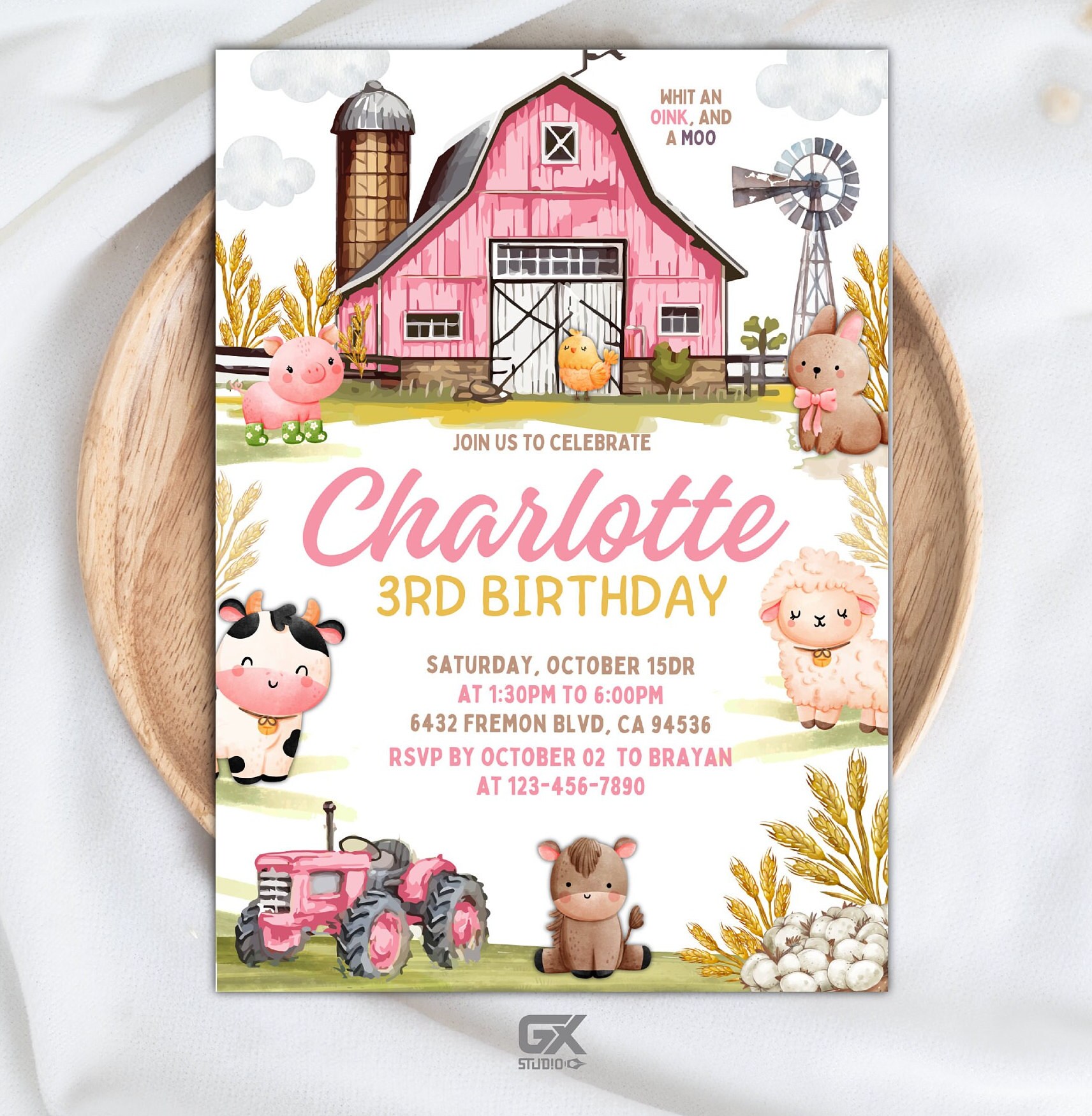 Farm Birthday Food Labels Template, Barn Animals Place Card, Pink Ranch
