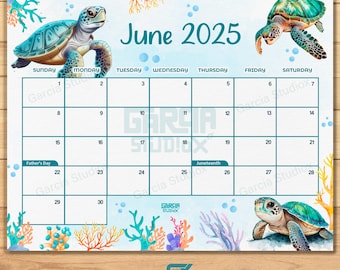 EDITABLE June 2025 Calendar, Fillable Summer Planner, Monthly Schedule for Kids, School, Home & Office Printable, Instant Download | Turtles