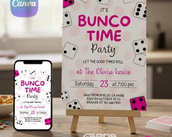 EDITABLE Bunco Time Party Invitation, Customizable PDF Download, Printable Bunco Night Invite, Dice Game Party Template, Digital File bunco
