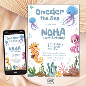 Oneder The Sea Birthday Invitation Template, Editable Ocean Animals Party Invite, Magical Sea Life Invitation Template, Instant Download