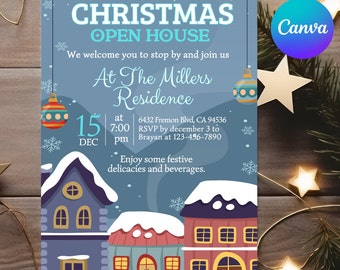 Editable Christmas Open House Invitation, Digital Holiday Party Invite, Christmas Party Printable, Open house invite new home party invite