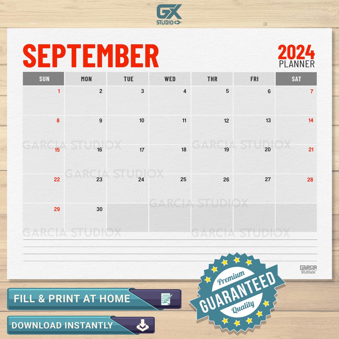 Buy EDITABLE September 2024 Office Calendar, Clean and Modern Printable
