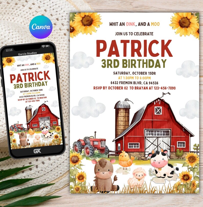 Editable Farm Animals Birthday Time Capsule, First Birthday Party ...