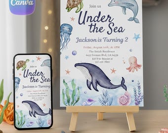 Under The Sea Birthday Invitation - Editable Whale Shark Kids Nautical Aquatic Template Digital Download
