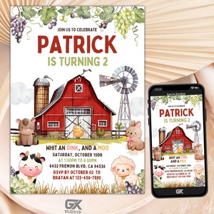 Farm Birthday Party Invitation Template, editable Farm Birthday Invitation, Ranch Kids Birthday, Farm Animals Birthday Invitation, GX002