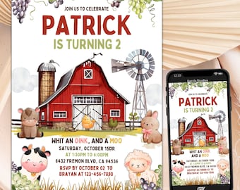 Bauernhof-Geburtstags-Party Einladung Vorlage, bearbeitbar Bauernhof-Geburtstags-Einladung, Ranch-Kinder-Geburtstag, Bauernhoftiere-Geburtstags-Einladung, gravierbar