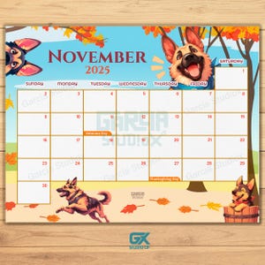 November 2025 Calendar German Shepherd Dog, EDITABLE Template for Planning & Organizing, Printable Dog-Themed Calendar for Home, Office 2025
