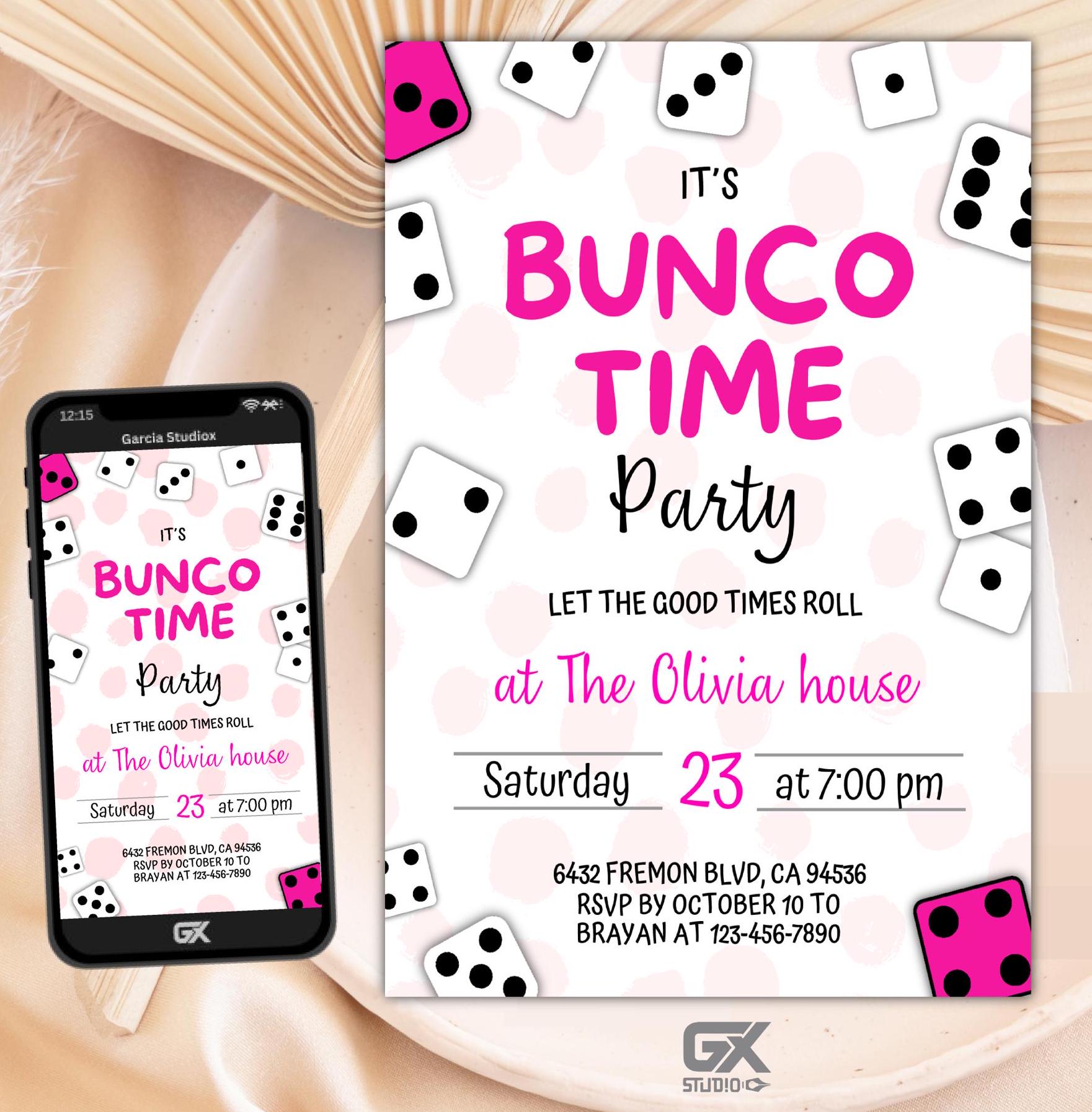 EDITABLE Bunco Time Party Invitation, Customizable PDF Download, Printable Bunco Night Invite, Dice Game Party Template, Digital File bunco