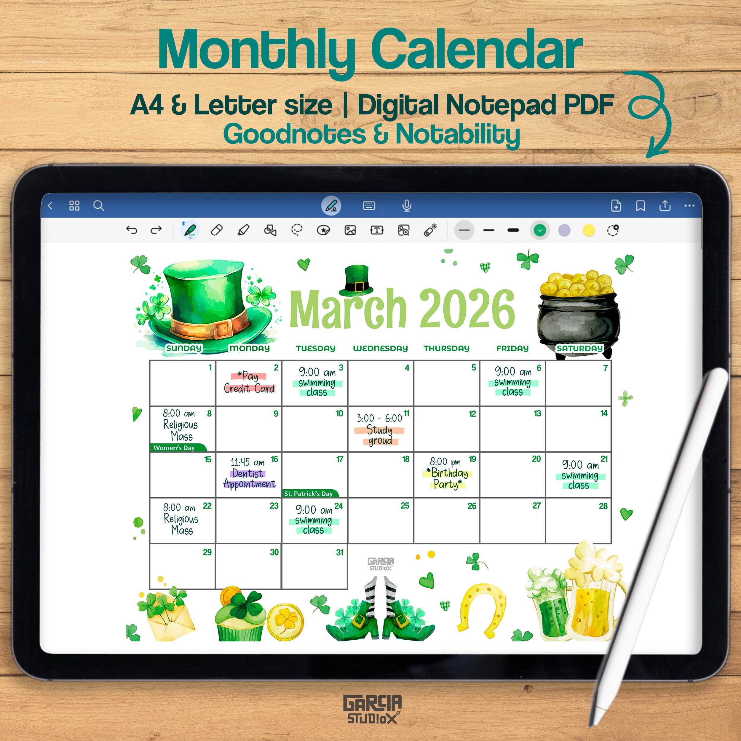 March 2026 Calendar Printable St. Patricks Day Theme, Cute Editable PDF ...