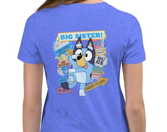 Bluey Big Sister Tshirt Sis T-shirt Birthday Gift Shirt Funny Tee Party Bluey Birthday Shirt Gift Bluey Blue Dog Short Sleeve Cartoon Shirt