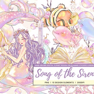 Song der Sirene Clipart Bundle Clipart Bundle-Transparente PNG, Kartenherstellung, Scrapbooking, Papierhandwerk, hübsches Mädchen Fantasie, kommerzielle Nutzung