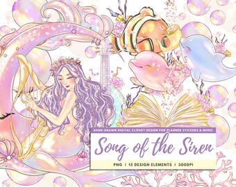 Sirene Clipart Bundle, Meerjungfrau PNG, Fantasy Kunst (kommerzielle Nutzung)