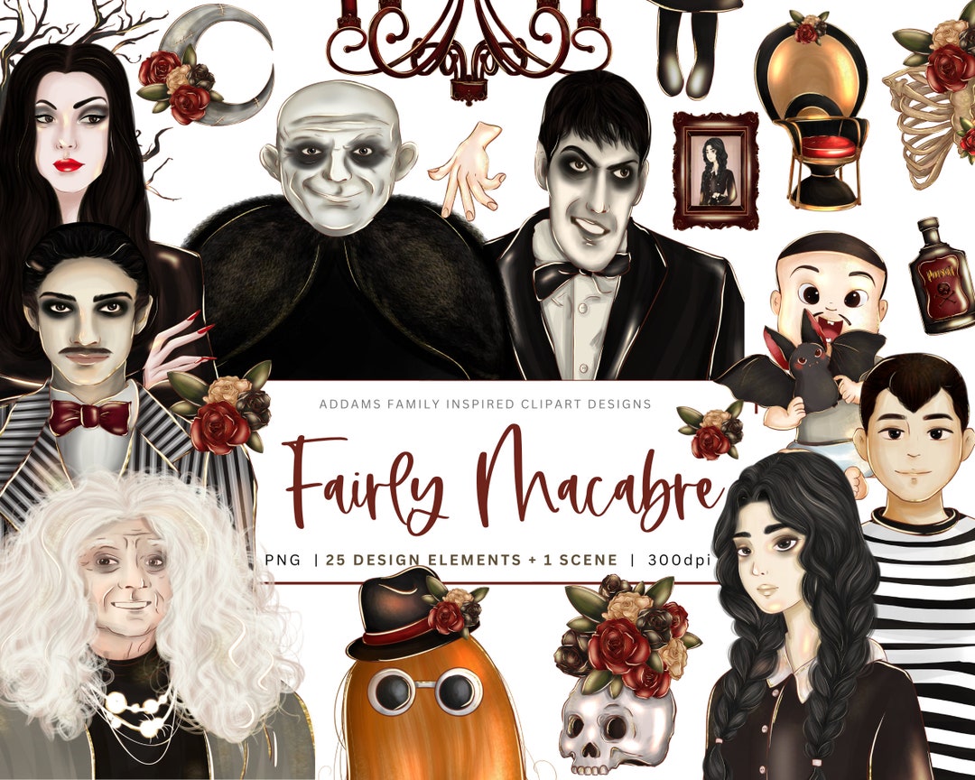 Addams Clipart Watercolor Halloween Clipart Family Funny - Etsy