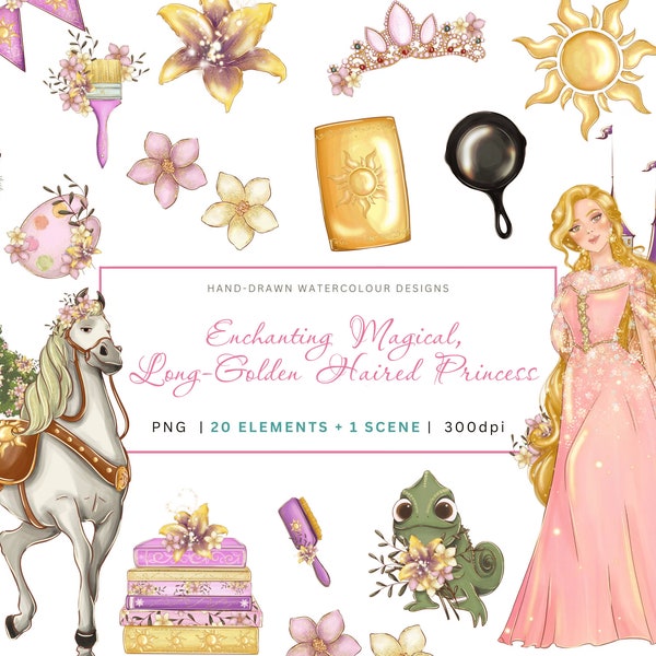 Enchanting Magical, Long-Golden Haired Princess-Transparent PNG, Card Making,  Scrapbooking, Papercraft, Children’s Fantasy Fairytale Decor