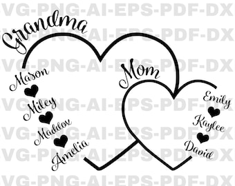 Benutzerdefinierte Oma Herz svg, Mama Herz mit Kinder name svg, glücklicher Muttertag svg, kundenspezifische Herz svg, Mama Liebe svg