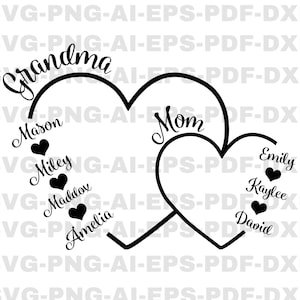 Niestandardowe serce babci Svg, serce mamy z imieniem dziecka Svg, Szczęśliwego Dnia Matki Svg, spersonalizowane serce Svg, Mama Love Svg