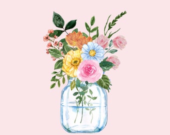 Fiori ad acquerello in vaso Svg, fiori Png, bouquet di fiori Png