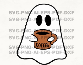 Сute Little Ghost Coffee Png, Cute Spooky Coffee Svg, Fall Coffee Lover, Cute Spooky Png, Ghost Halloween, Cute Ghost Halloween