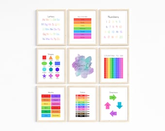 Educational Classroom Posters, 8 Colorful Homeschool Prints, Montessori Classroom Decor, Playroom Decor, Kids Nursery, Wall Art Print