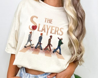 The Slayers Horror Movie Icons Abbey Road Parody T-Shirt - Unique Graphic Tee for Horror Fans - Unisex Shirt, Perfect Halloween Gift
