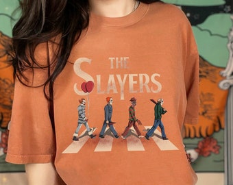 The Slayers Horror Movie Icons Abbey Road Parody T-Shirt - Jason, Freddy Tee for Horror Fans - Halloween Shirt, Perfect Halloween Gift