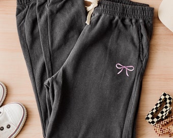 Comfort Colors Sweatpants, Lightweight Fleece Dainty Bow Pajama Pants, Girly Aesthetic, Lounge Joggers for Women, Coquette Bow Soft Girl Era