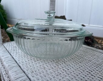 Teglia da forno vintage in Pyrex trasparente da 2 litri n. 204-S con coperchio n. 624-C, anni '70, condizioni eccezionali