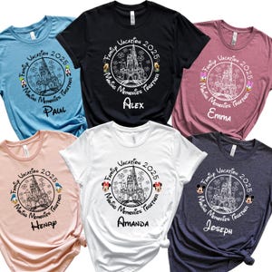 Benutzerdefinierte Name Disney Familie passende Reise Shirt, Disney Urlaub 2025 Shirt, Disneyland personalisierte Familie Shirt, Disney Familie 2025 Shirt