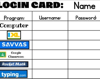Computer Student Login & Password Cards - Classroom Management ...