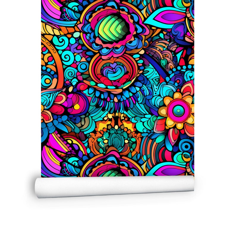 Psychedelic Colorful Wallpaper Peel and Stick - Etsy