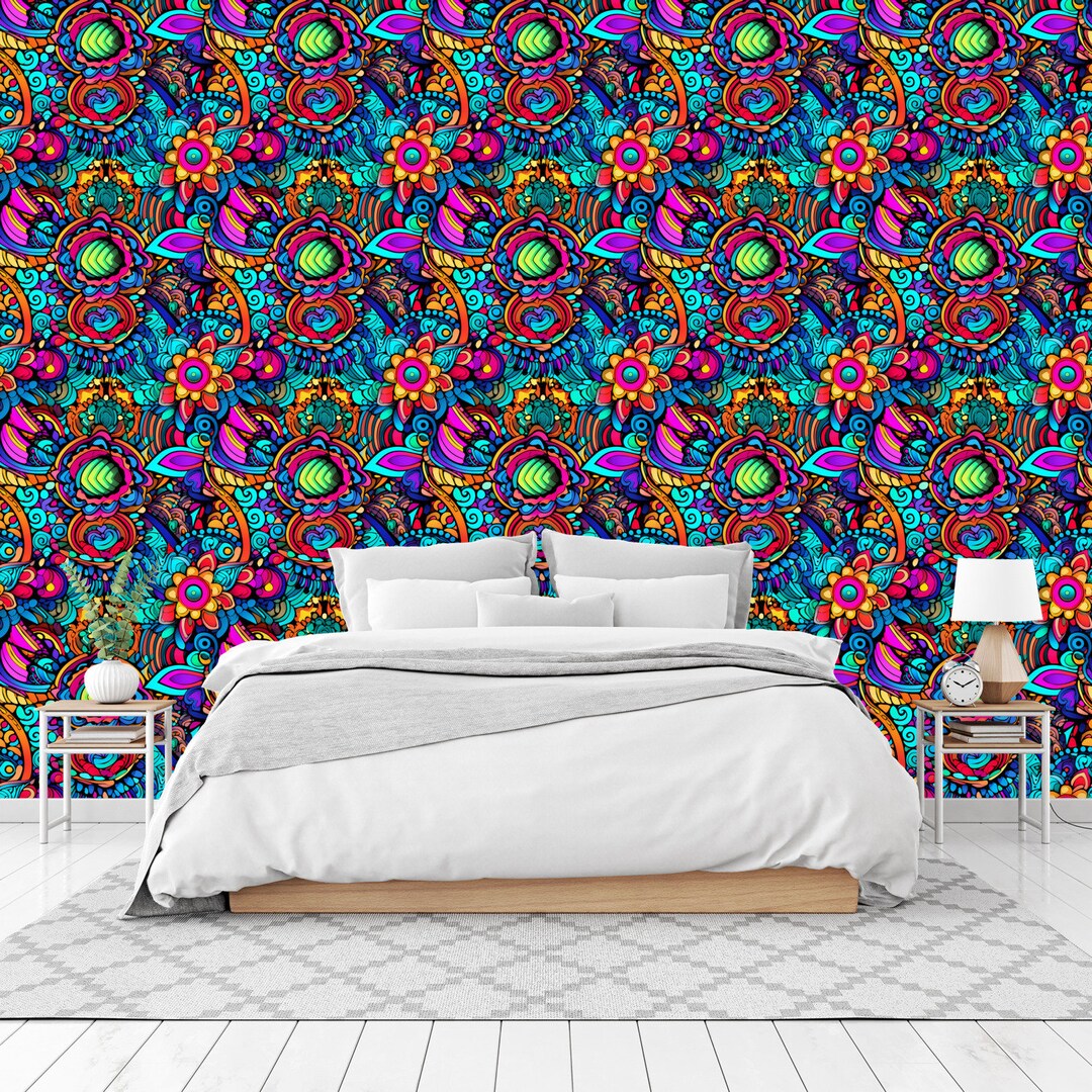 Psychedelic Colorful Wallpaper Peel and Stick - Etsy