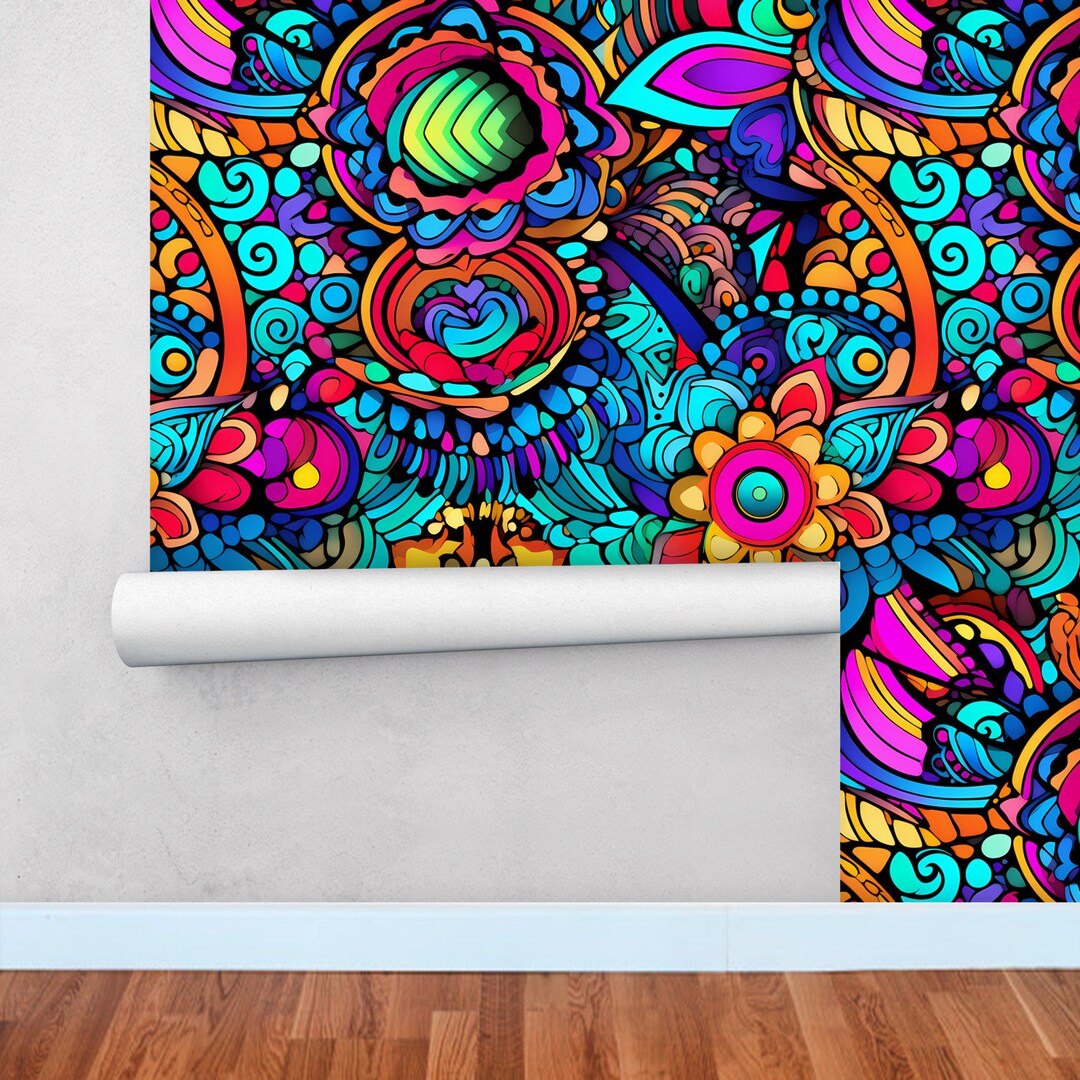 Psychedelic Colorful Wallpaper Peel and Stick - Etsy