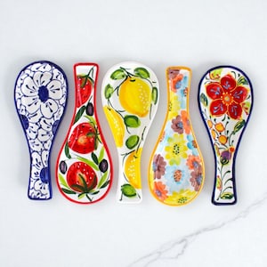 Handmade Ceramic Spoon Rest: Floral Kitchen Decor