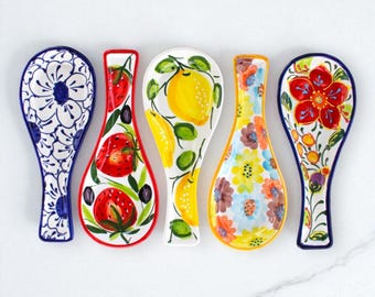 Handmade Ceramic Spoon Rest: Floral Kitchen Decor