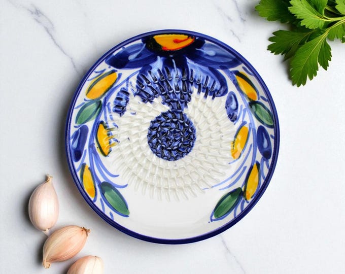 Handmade Ceramic Garlic Grater: Mediterranean Kitchen Tool | 3 Piece Gift Set