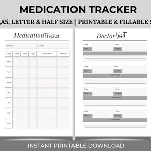 Digital Medication Tracker, Printable PDF Download, Health Log, Prescription Tracker, Medication Organizer, Doctor Schedule, Two Page