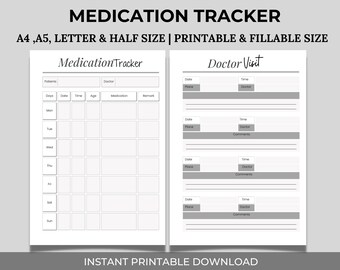 Digital Medication Tracker, Printable PDF Download, Health Log, Prescription Tracker, Medication Organizer, Doctor Schedule, Two Page