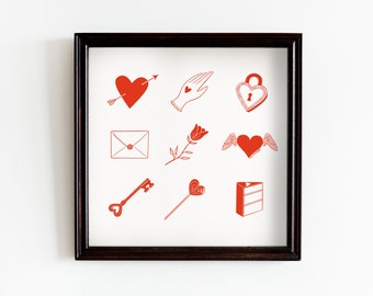 Aesthetic Valentine's Day Romantic Doodles Wall Art, Artsy Room Decor, Printable Art, Digital Download, Funky Trendy Art