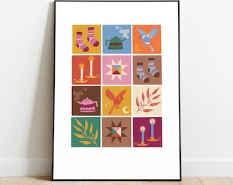 Stampa a griglia con scarabocchi accoglienti, stile rustico da cottage (download digitale)