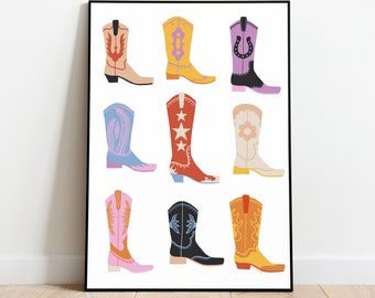 Funky Cowboy Boots Wall Art, Room Decor, Printable Art Digital Download, Cute Aesthetic Trendy Cowgirl Boots Art