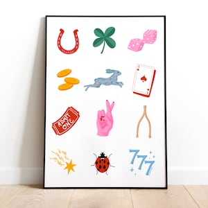 Aesthetic Good Luck Charm Wall Art, Artsy Room Decor, Printable Art, Digital Download, Lucky Girl Lucky Charms, Funky Trendy Art