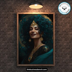 Elegante póster enmarcado, mujer multicolor con joyas de oro, decoración de pared, estilo gitano, ideal para oficina en casa o como regalo.