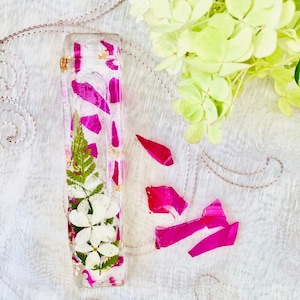 Custom mezuzah from smashed wedding chuppah glass and dried wedding flowers. Chuppah glass art. YOUR glass. Glass on all sides.Fast shipping